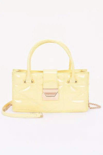 Fashnzfab Embossed Enamel Handle Clutch In Yellow