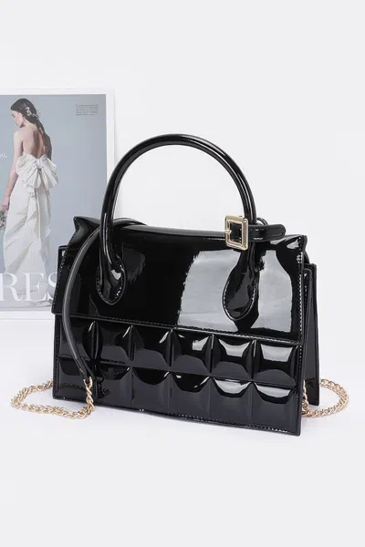 Fashnzfab Embossed Enamel Top Handle Bag In Black