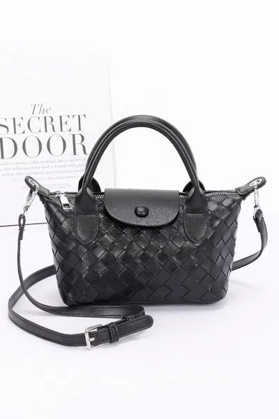 Fashnzfab Embossed Faux Leather Top Handle Clutch In Black