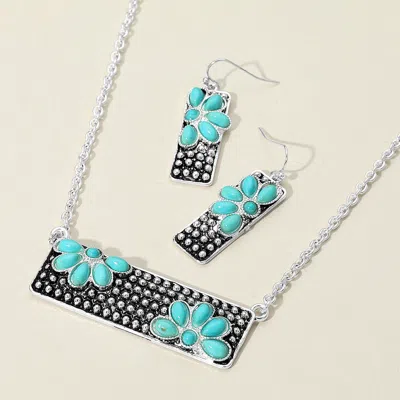 Fashnzfab Embossed Floral Pattern Textured Metal Bar Pendant Necklace In Metallic