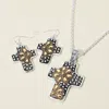 Fashnzfab Embossed Floral Pattern Textured Metal Cross Pendant Necklace In Black
