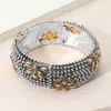 Fashnzfab Embossed Floral Pattern Textured Metal Stretch Bracelet Silver Burnished, Two Tone In Multi