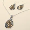 Fashnzfab Embossed Floral Pattern Textured Metal Teardrop Pendant Necklace In Silver