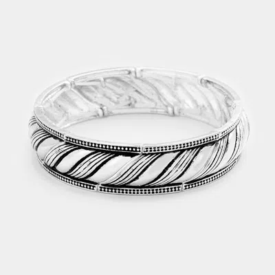 Fashnzfab Embossed Line Pattern Metal Stretch Bracelet In Multi
