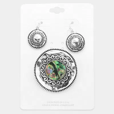 Fashnzfab Embossed Metal Abalone Round Magnetic Pendant Set - Abalone In Multi