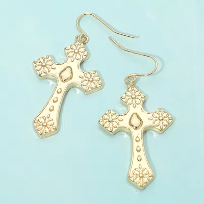 Fashnzfab Embossed Metal Cross Drop Dangle Earrings In Gold
