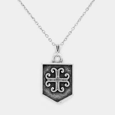 Fashnzfab Embossed Metal Pendant Necklace In Metallic