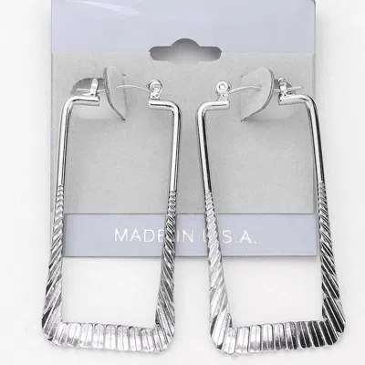Fashnzfab Embossed Metal Rectangle Pin Catch Hoop Earrings In Metallic
