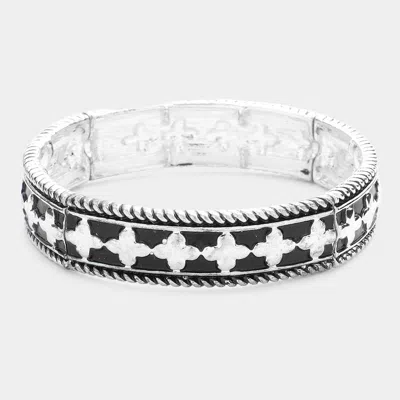 Fashnzfab Embossed Metal Stretch Bracelet Antique Silver In Multi