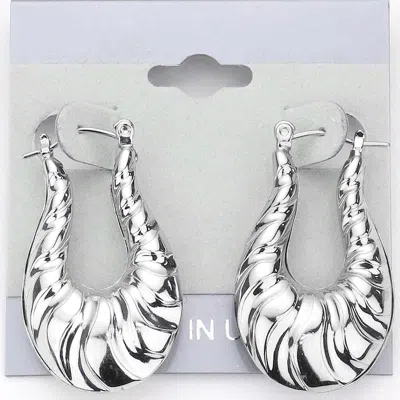 Fashnzfab Embossed Metal Teardrop Pin Catch Hoop Earrings In Metallic