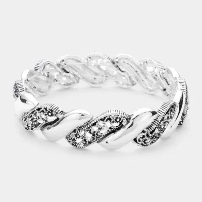 Fashnzfab Embossed Twist Shape Metal Stretch Bracelet Antique Silver In Multi