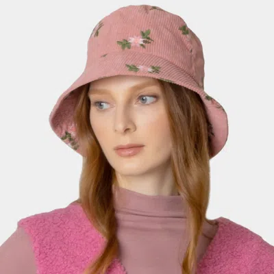 Fashnzfab Embroidered Floral Corduroy Bucket Hat In Pink