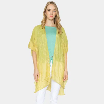 Fashnzfab Embroidered Floral Cover Up Kimono Poncho In Yellow