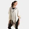 Fashnzfab Embroidered Flower Vine & Tassel Poncho Sweater In Neutral