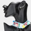 Fashnzfab Embroidery Flower Pom Pom Choker Necklace In Multi