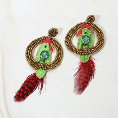Fashnzfab Embroidery Parrot Earrings In Green