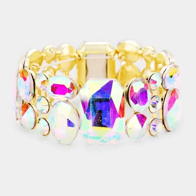 Fashnzfab Emerald Cut Crystal Accented Stretch Evening Bracelet Ab, Gold In Multi