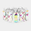 Fashnzfab Emerald Cut Crystal Accented Stretch Evening Bracelet Ab, Silver In Multi