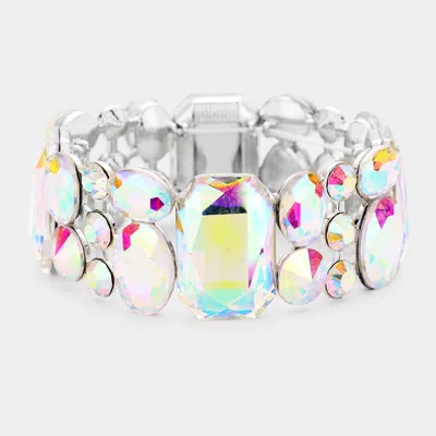 Fashnzfab Emerald Cut Crystal Accented Stretch Evening Bracelet Ab, Silver In Multi