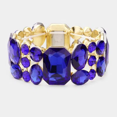 Fashnzfab Emerald Cut Crystal Accented Stretch Evening Bracelet Gold, Montana Blue In Multi