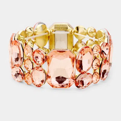 Fashnzfab Emerald Cut Crystal Accented Stretch Evening Bracelet Gold, Peach In Multi