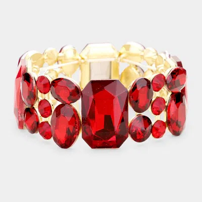 Fashnzfab Emerald Cut Crystal Accented Stretch Evening Bracelet In Red