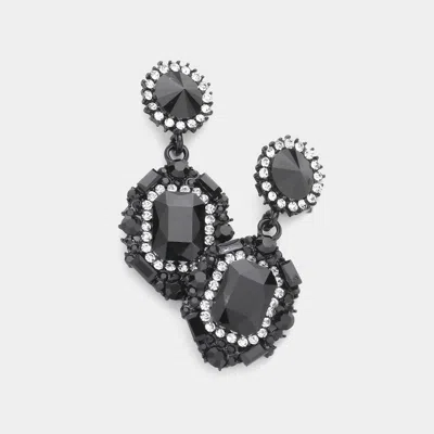 Fashnzfab Emerald Cut Crystal Evening Earrings - Clear, Jet Black
