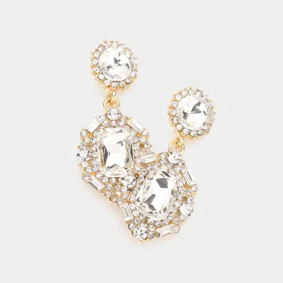 Fashnzfab Emerald Cut Crystal Evening Earrings In Silver