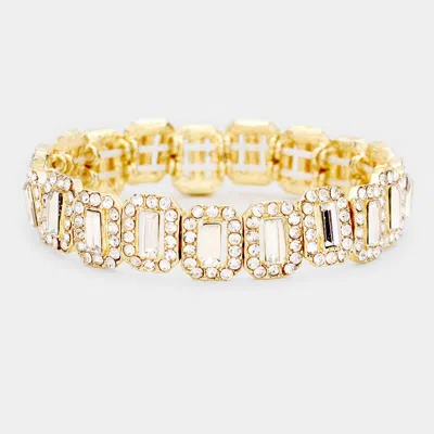 Fashnzfab Emerald Cut Crystal Rhinestone Pave Evening Bracelet In Gold