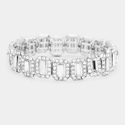 Fashnzfab Emerald Cut Crystal Rhinestone Pave Evening Bracelet In Metallic