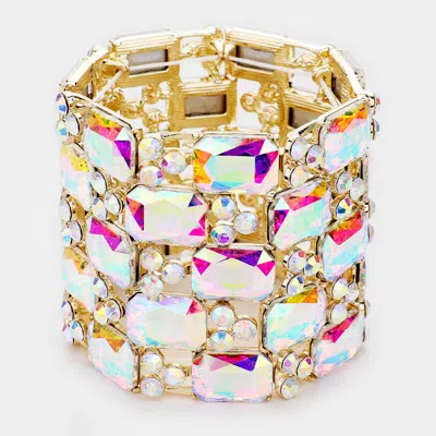 Fashnzfab Emerald Cut Crystal Stretch Evening Bracelet Ab, Gold In Multi