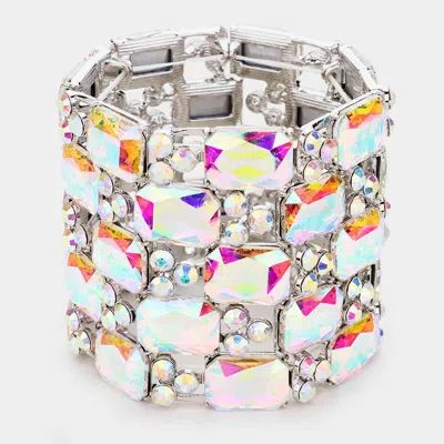 Fashnzfab Emerald Cut Crystal Stretch Evening Bracelet Ab, Silver In Multi