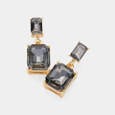Fashnzfab Emerald Cut Cz Stone Dangle Evening Earrings In Black