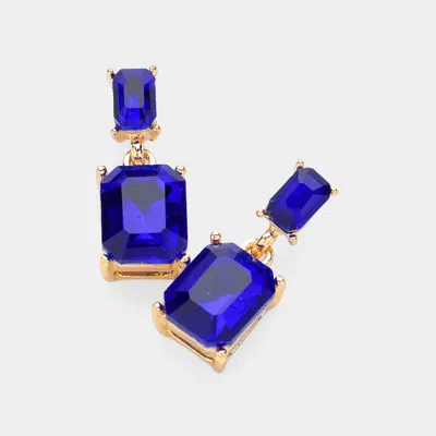Fashnzfab Emerald Cut Cz Stone Dangle Evening Earrings In Blue