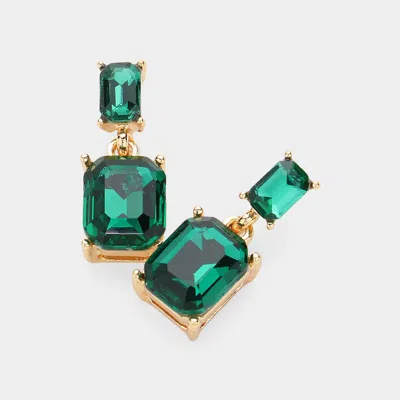 Fashnzfab Emerald Cut Cz Stone Dangle Evening Earrings In Green