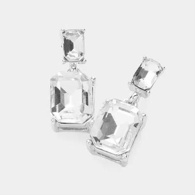 Fashnzfab Emerald Cut Cz Stone Dangle Evening Earrings In Metallic