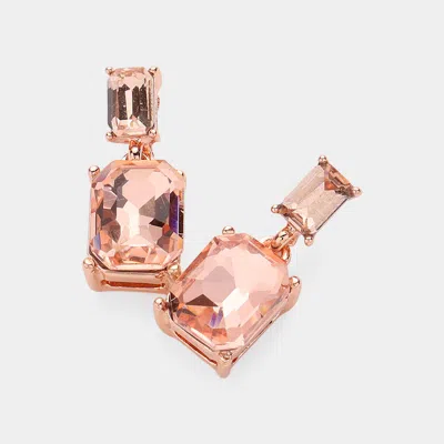 Fashnzfab Emerald Cut Cz Stone Dangle Evening Earrings In Pink