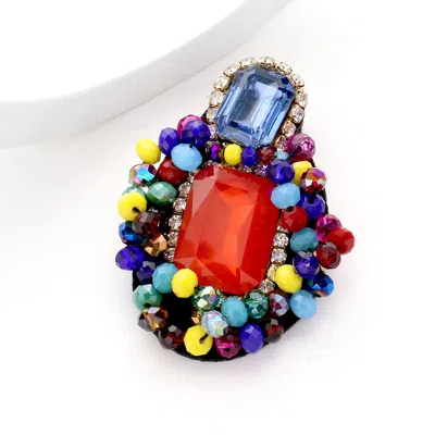 Fashnzfab Emerald Cut Glass Crystal Bead Cluster Pin Brooch In Red