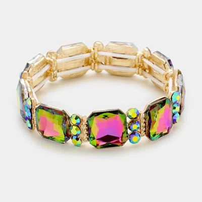 Fashnzfab Emerald Cut Glass Crystal Stretch Evening Bracelet 0.7" H In Multi