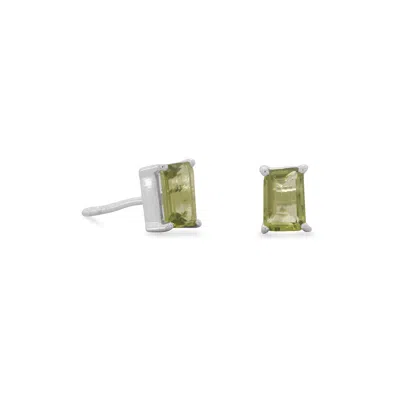 Fashnzfab Emerald Cut Peridot Post Earrings In Green