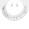 Fashnzfab Emerald Cut Stone Accented Collar Evening Necklace In Multi