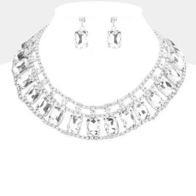 Fashnzfab Emerald Cut Stone Accented Collar Evening Necklace In Multi