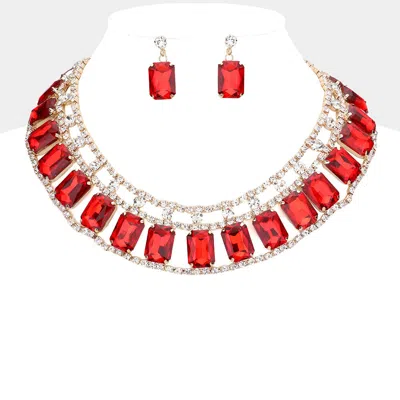 Fashnzfab Emerald Cut Stone Accented Collar Evening Necklace In Multi