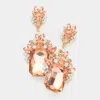 Fashnzfab Emerald Cut Stone Accented Evening Earrings - Peach In Pink