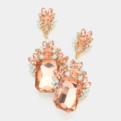 Fashnzfab Emerald Cut Stone Accented Evening Earrings - Peach In Pink