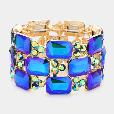 Fashnzfab Emerald Cut Stone Accented Evening Stretch Bracelet In Blue