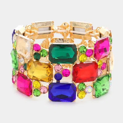 Fashnzfab Emerald Cut Stone Accented Evening Stretch Bracelet Multi