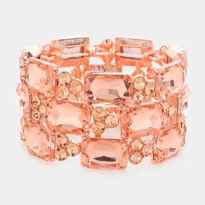 Fashnzfab Emerald Cut Stone Accented Evening Stretch Bracelet Peach In Pink