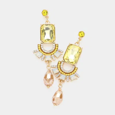 Fashnzfab Emerald Cut Stone Accented Link Dangle Evening Earrings In Yellow