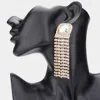 Fashnzfab Emerald Cut Stone Accented Rhinestone Fringe Dangle Evening Earrings - Ab, Gold In Gold